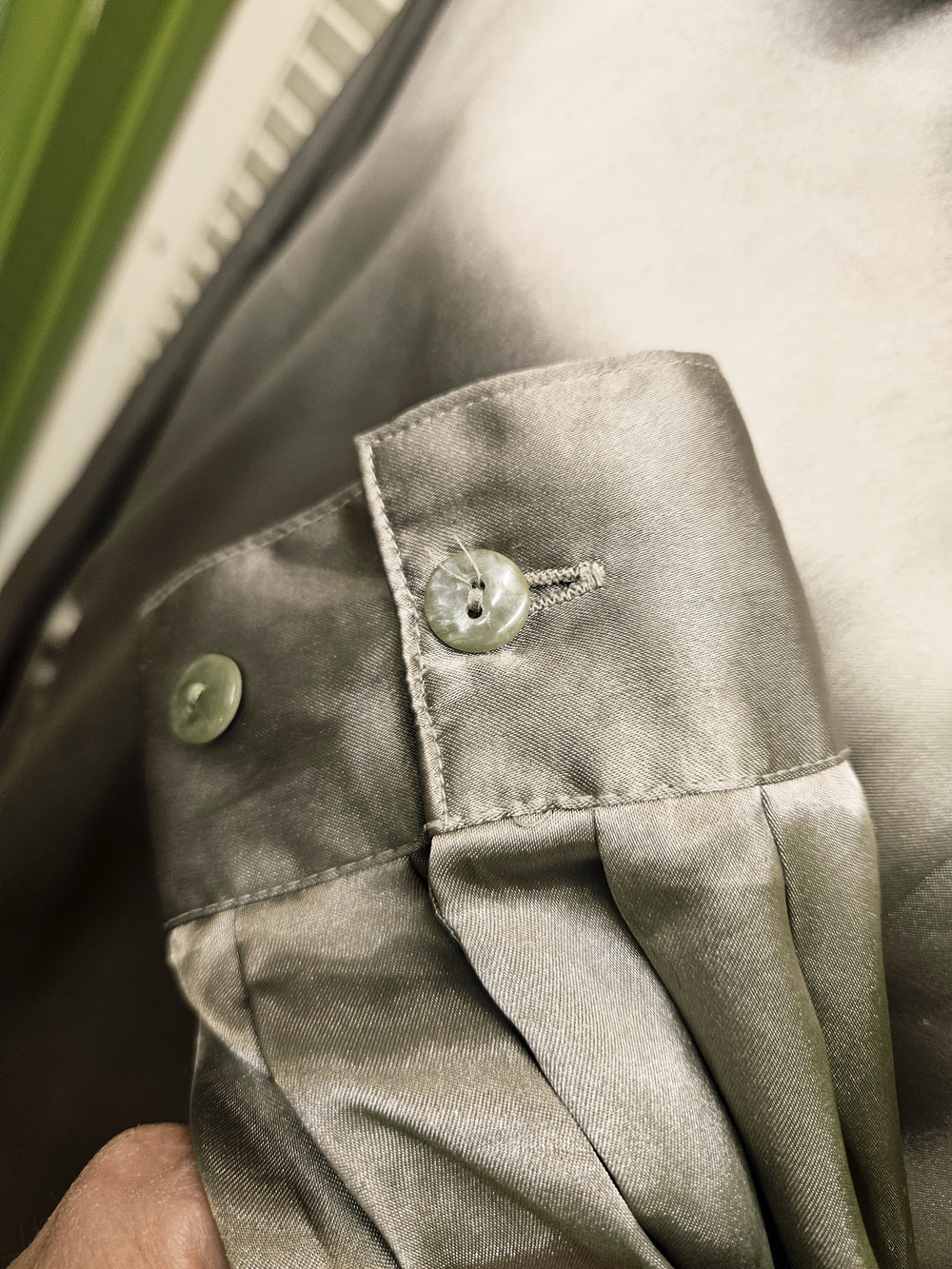 Lane Bryant Designs Top Shiny Satin Button-Front Shirt - Champagne Green - Picture 7 of 10